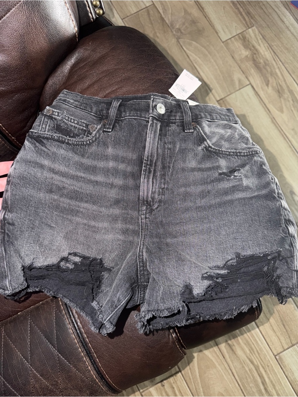 American Eagle Outfitters Distressed Black-Grey High-Rise Jean Shorts